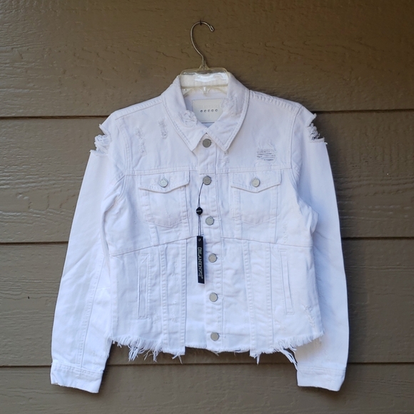 BLANK NYC Frayed Distressed Denim Jacket white - Picture 2 of 16